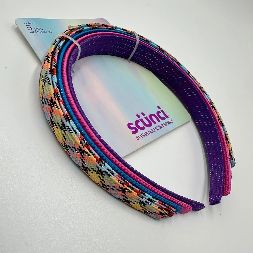 Scunci Headbands Kids OS Multi NWT 5-Pack Plaid Solid Woven Hair Accessories Set